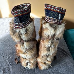 Muk Luks Furry Boots with Sweater Band